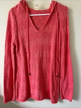 Faded Glory Coral Pink V-Neck Hooded Sweater